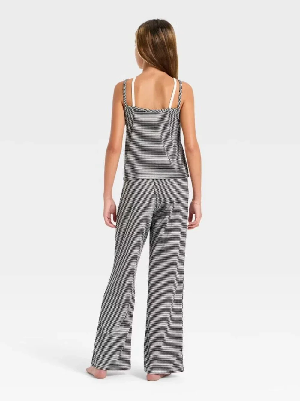 (L) Art Class Girls' Jacquard Striped Tank Top & Pants Pajama Set - Black/White